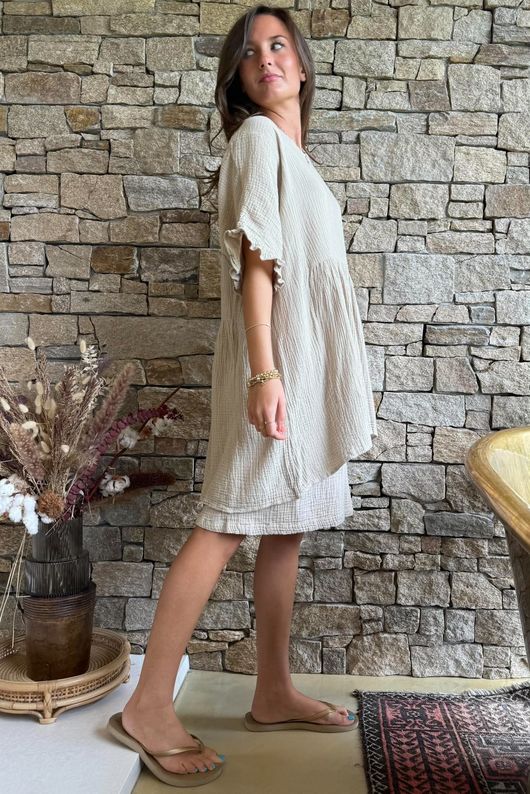 Dusk Bubble Cotton Smock Top Stone
